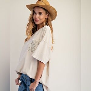 #233. Crochet Pocket Tee - Khaki